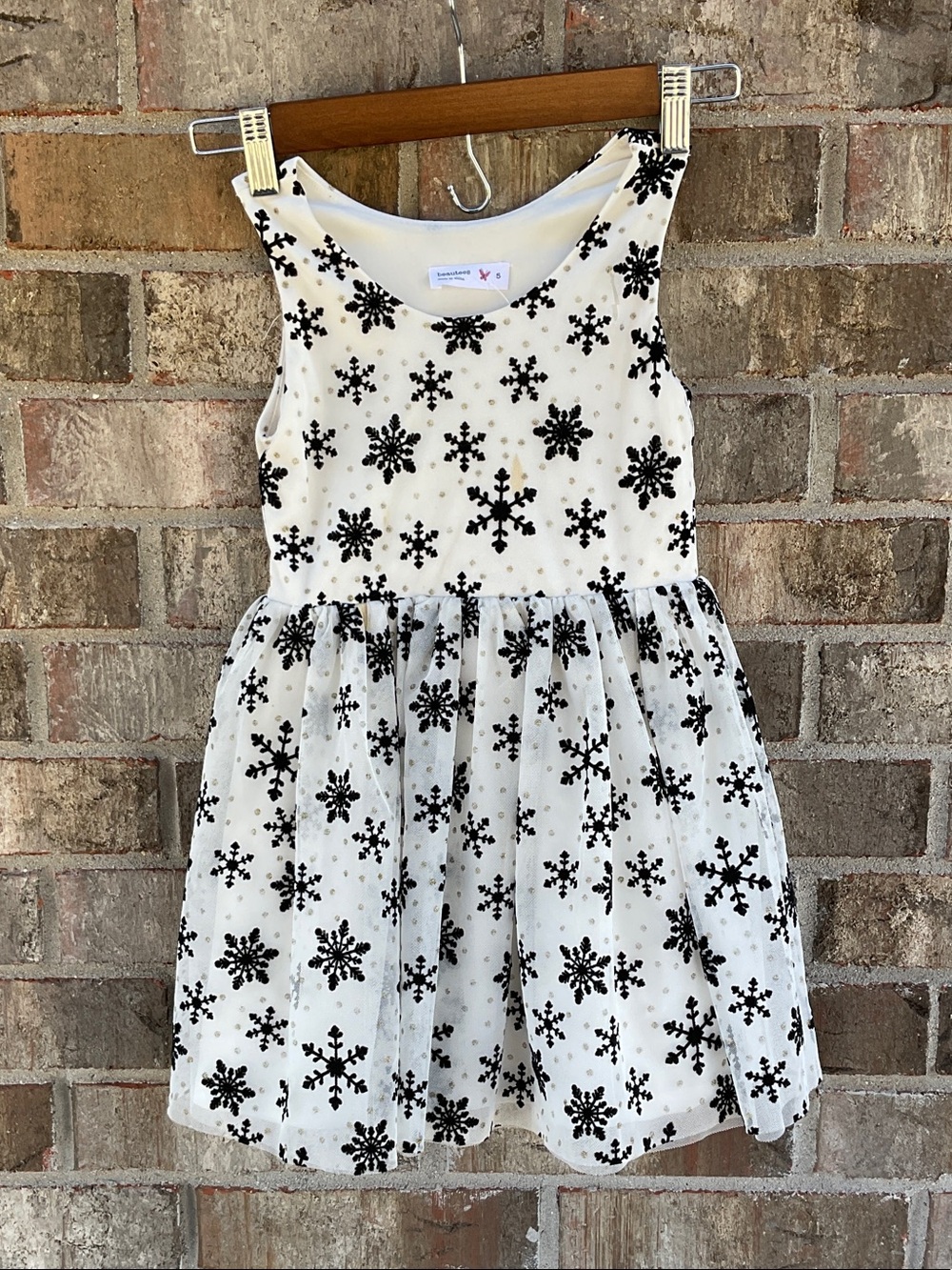 Take 50% OFF- Beautees Girls White & Black Snowflake Tulle Dress, Size-5